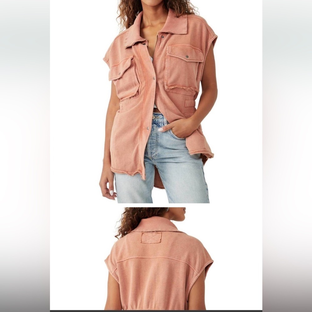 New Free People Mauve/Cinnarer Sleeveless Button-Up Utility Vest  size 2/28